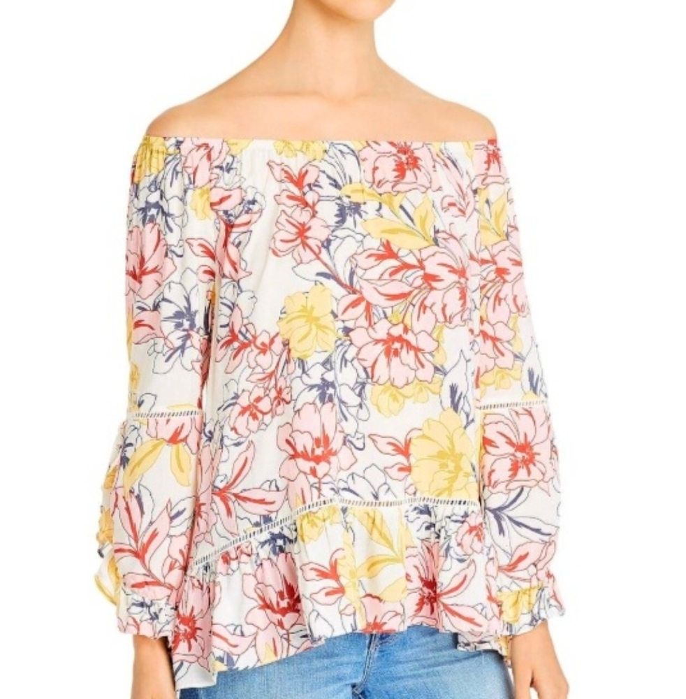 Fever Women's Boho Cottagecore Floral Ruffle Top size 3X Bell Flutter Sleeve Flo